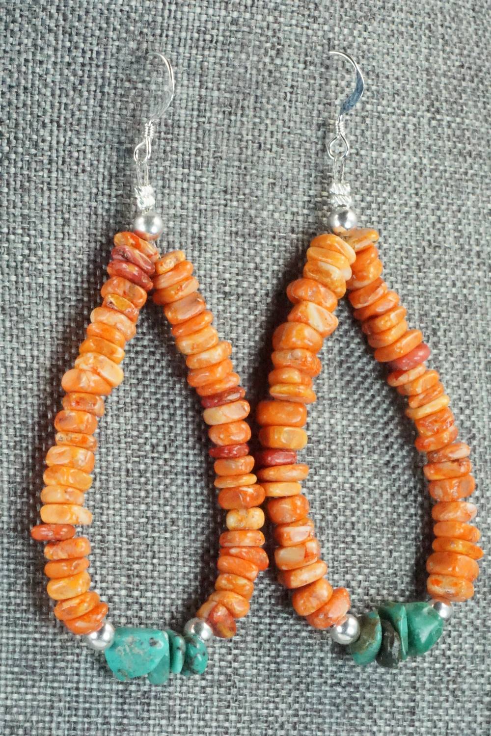 Spiny Oyster, Turquoise and Sterling Silver Earrings - Doreen Jake