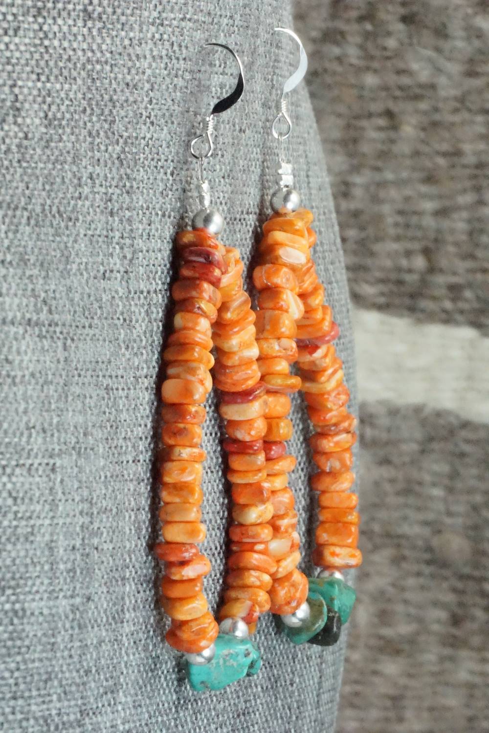 Spiny Oyster, Turquoise and Sterling Silver Earrings - Doreen Jake