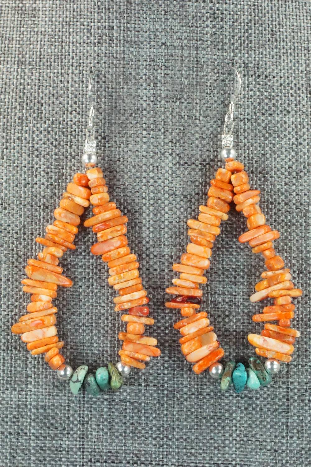 Spiny Oyster, Turquoise and Sterling Silver Earrings - Doreen Jake