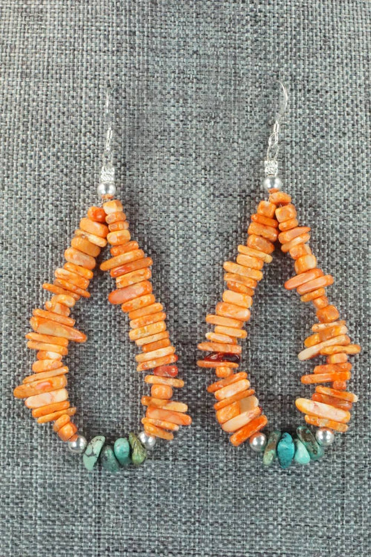 Spiny Oyster, Turquoise and Sterling Silver Earrings - Doreen Jake