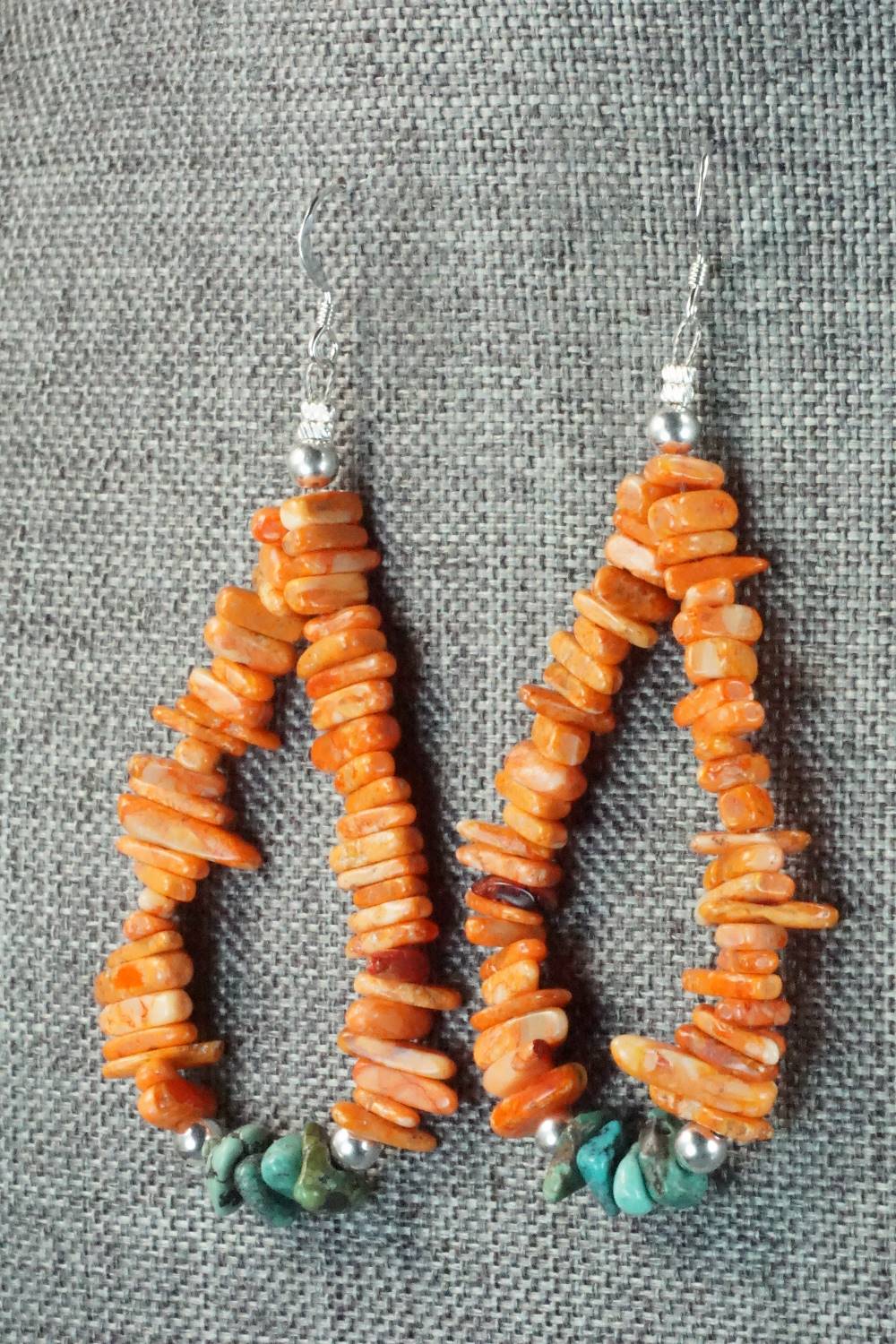 Spiny Oyster, Turquoise and Sterling Silver Earrings - Doreen Jake