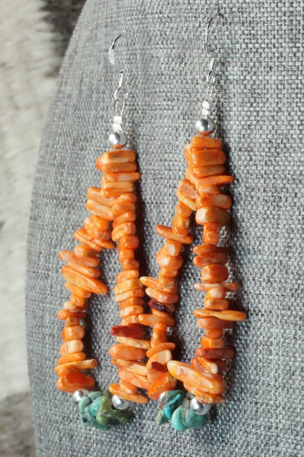 Spiny Oyster, Turquoise and Sterling Silver Earrings - Doreen Jake