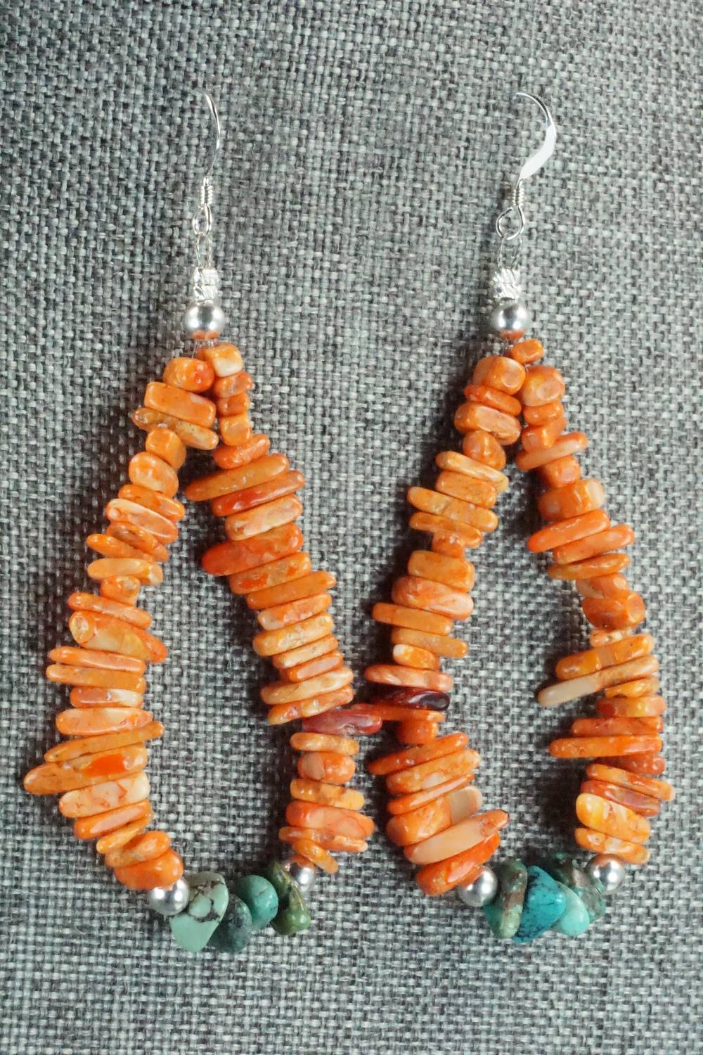 Spiny Oyster, Turquoise and Sterling Silver Earrings - Doreen Jake