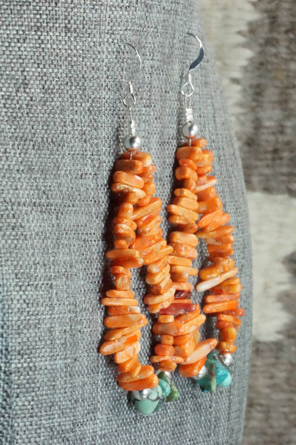 Spiny Oyster, Turquoise and Sterling Silver Earrings - Doreen Jake