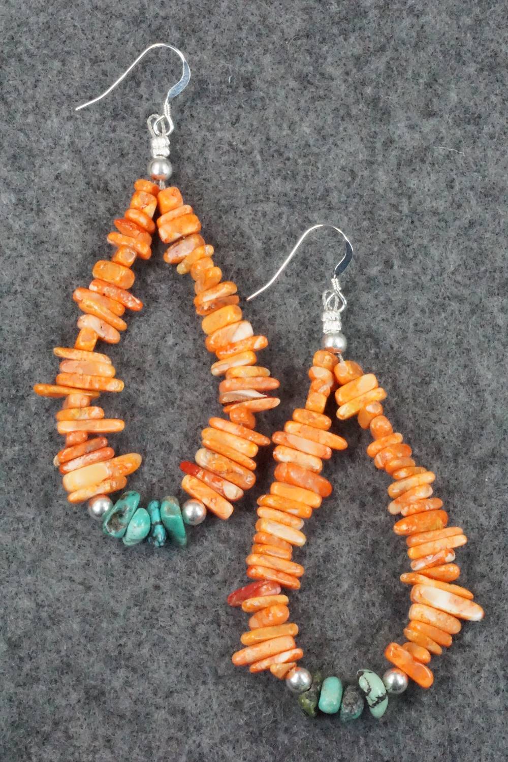 Spiny Oyster, Turquoise and Sterling Silver Earrings - Doreen Jake