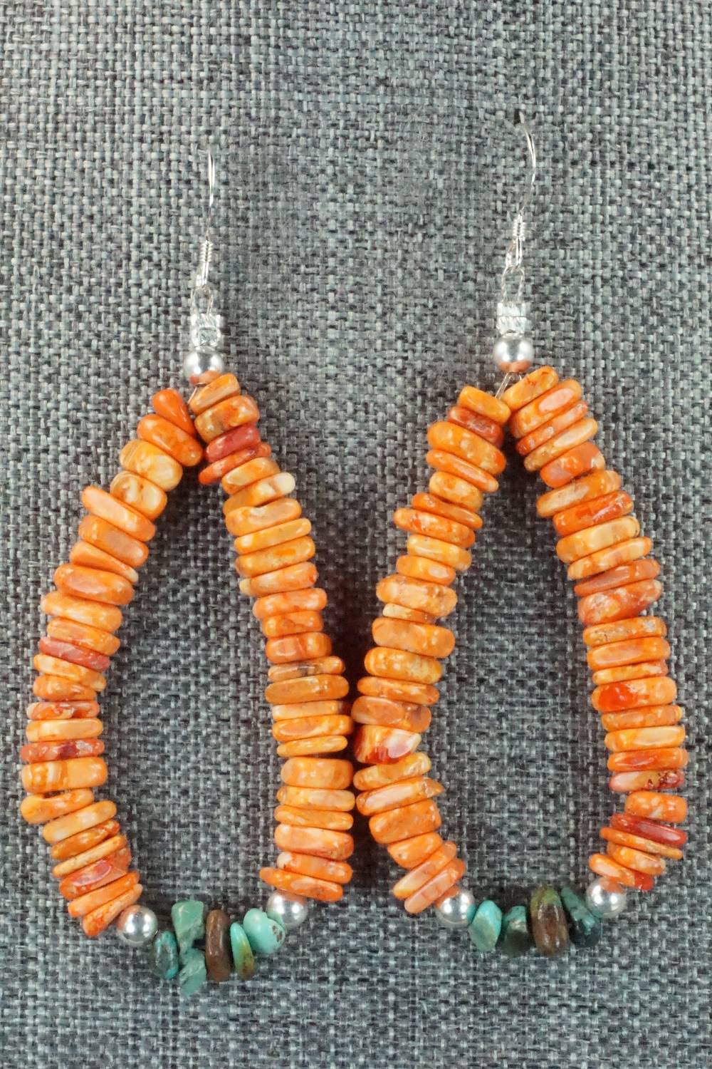 Spiny Oyster, Turquoise and Sterling Silver Earrings - Doreen Jake