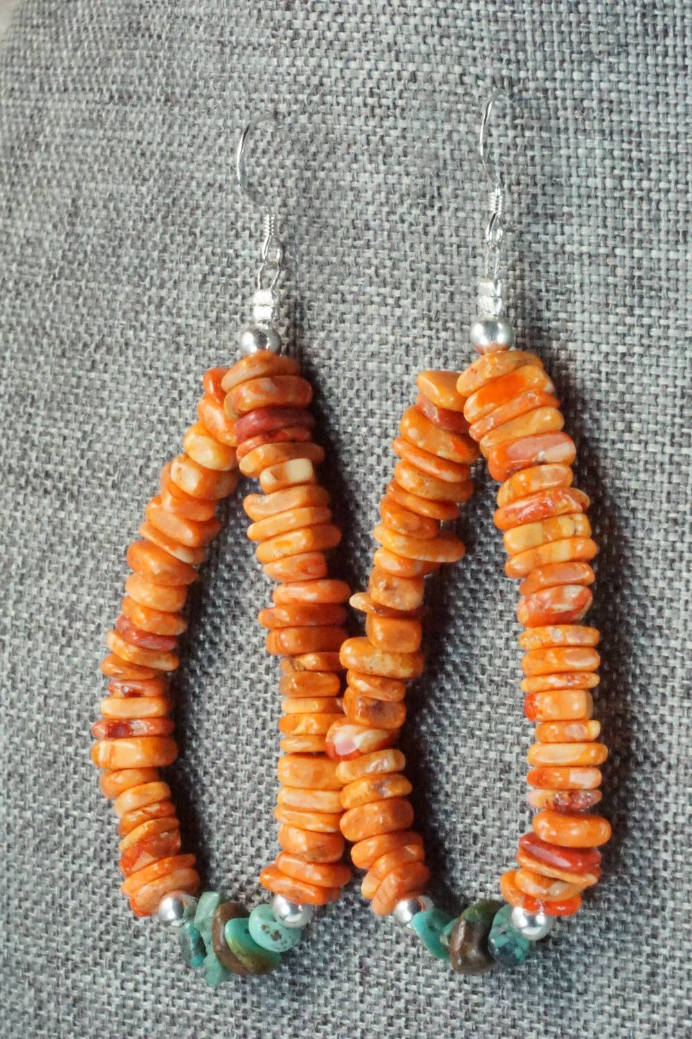 Spiny Oyster, Turquoise and Sterling Silver Earrings - Doreen Jake