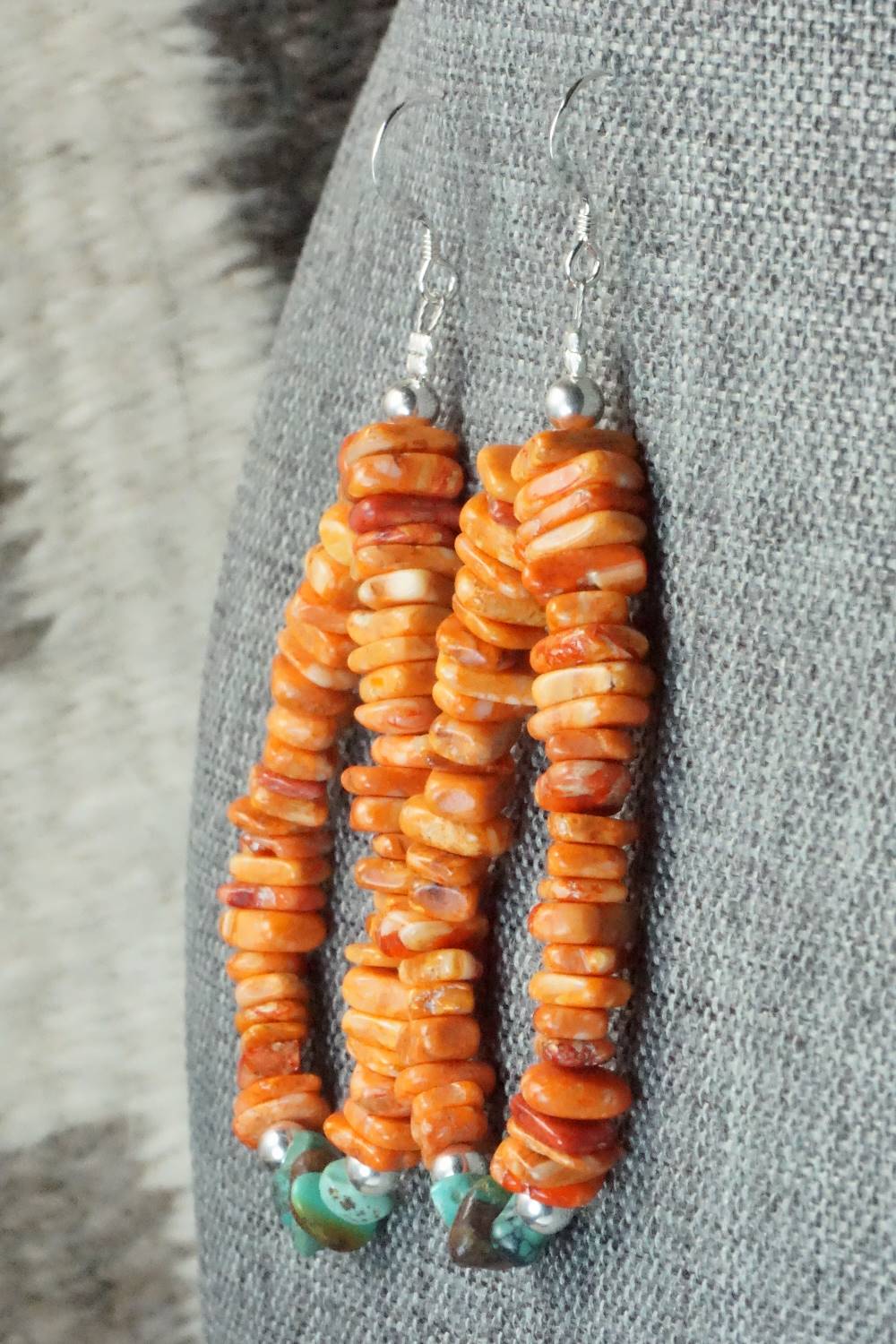 Spiny Oyster, Turquoise and Sterling Silver Earrings - Doreen Jake