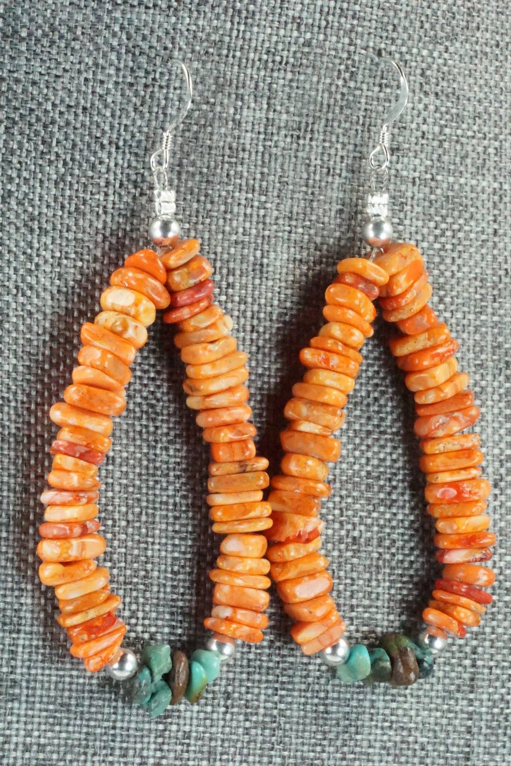 Spiny Oyster, Turquoise and Sterling Silver Earrings - Doreen Jake