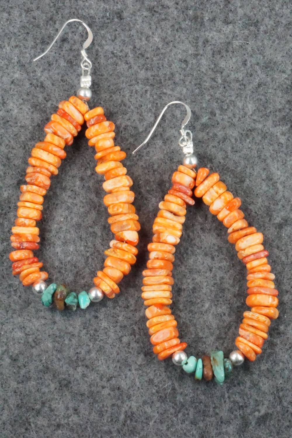 Spiny Oyster, Turquoise and Sterling Silver Earrings - Doreen Jake