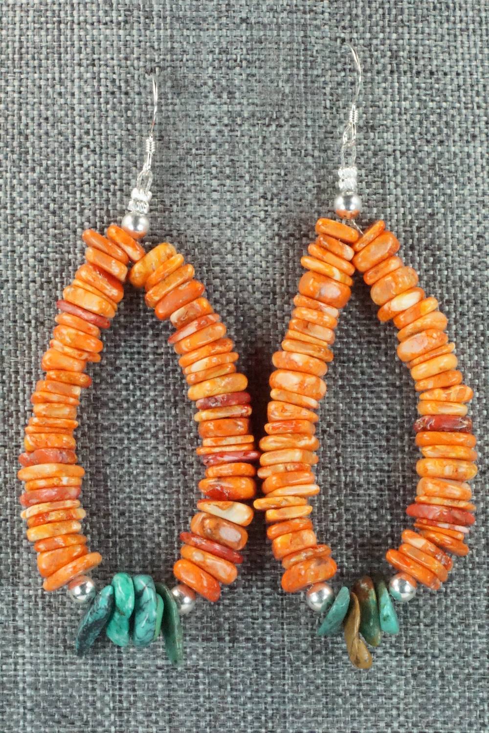 Spiny Oyster, Turquoise and Sterling Silver Earrings - Doreen Jake
