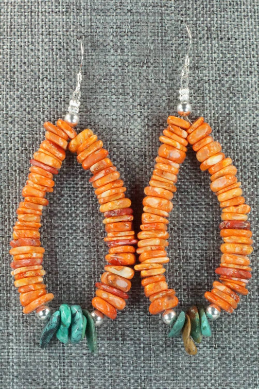 Spiny Oyster, Turquoise and Sterling Silver Earrings - Doreen Jake