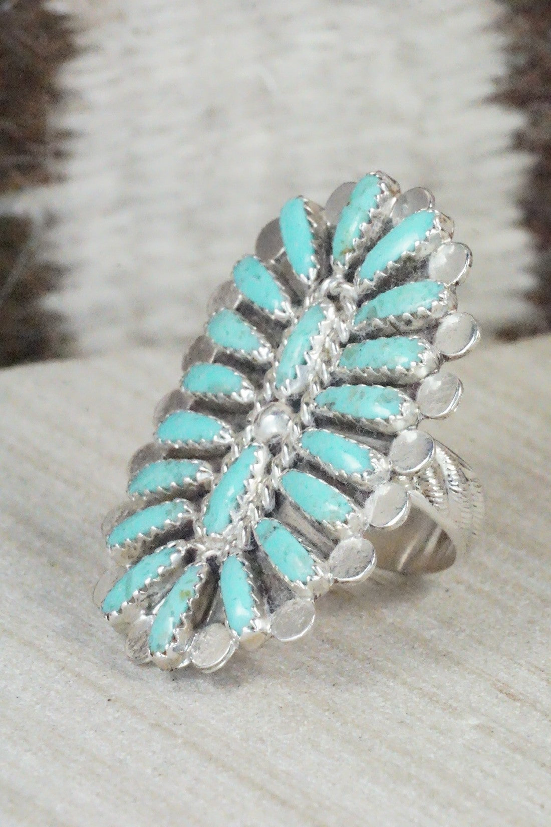 Turquoise & Sterling Silver Ring - Lavell Byjoe - Size 7.25