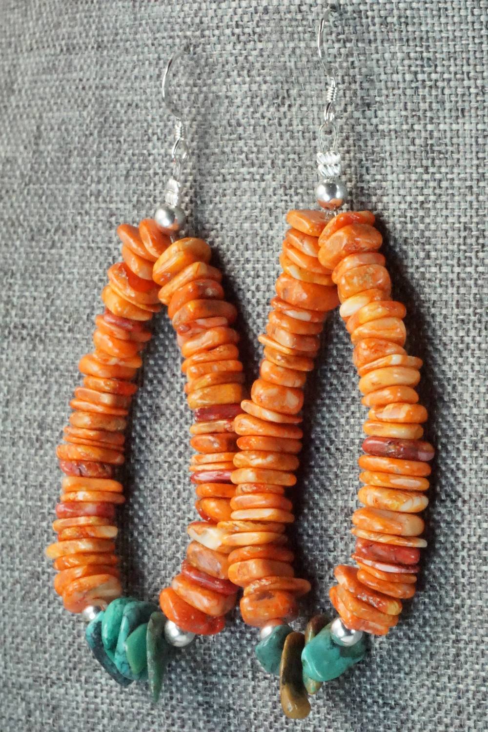 Spiny Oyster, Turquoise and Sterling Silver Earrings - Doreen Jake