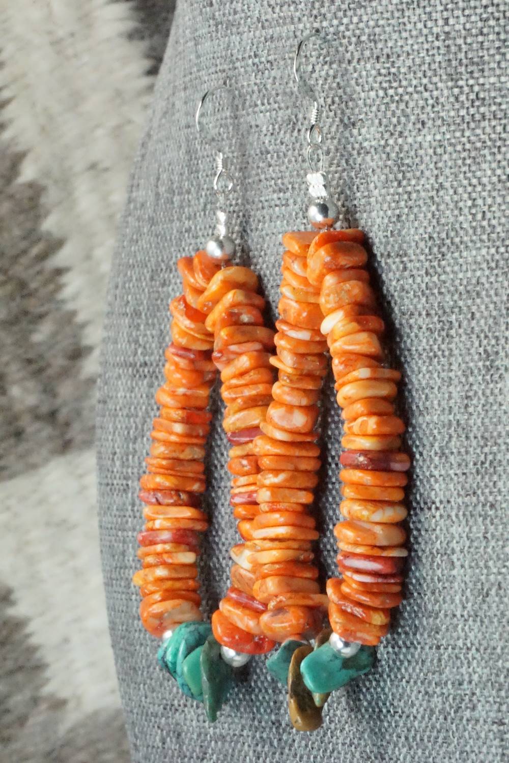 Spiny Oyster, Turquoise and Sterling Silver Earrings - Doreen Jake