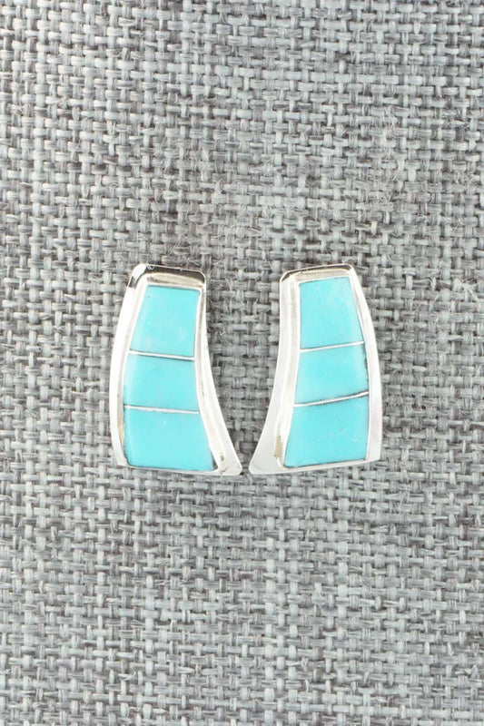 Turquoise & Sterling Silver Inlay Earrings - Nila Johnson
