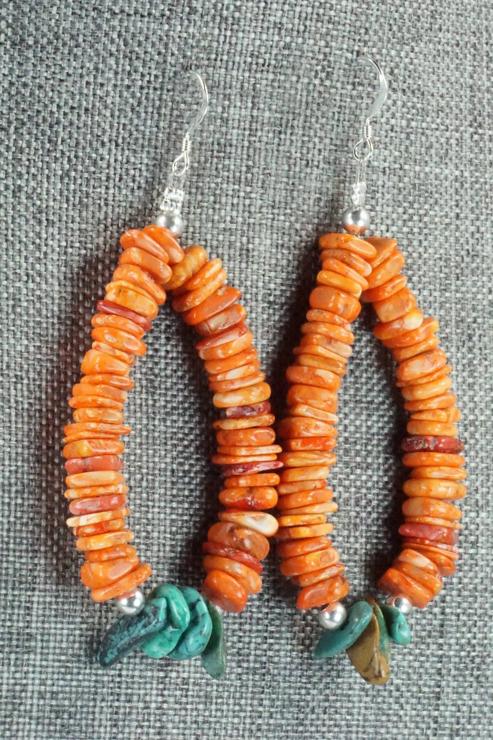 Spiny Oyster, Turquoise and Sterling Silver Earrings - Doreen Jake