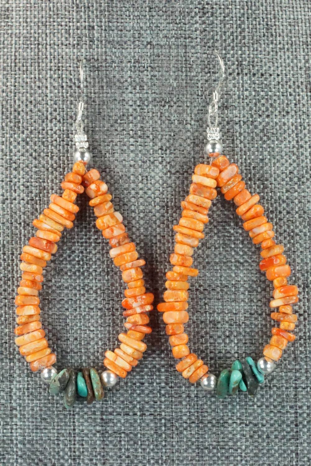 Spiny Oyster, Turquoise and Sterling Silver Earrings - Doreen Jake