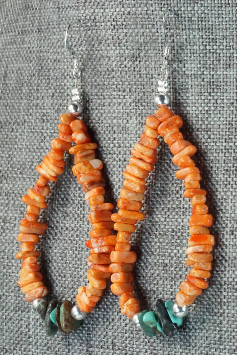 Spiny Oyster, Turquoise and Sterling Silver Earrings - Doreen Jake