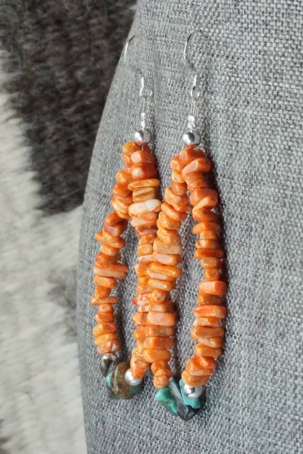 Spiny Oyster, Turquoise and Sterling Silver Earrings - Doreen Jake