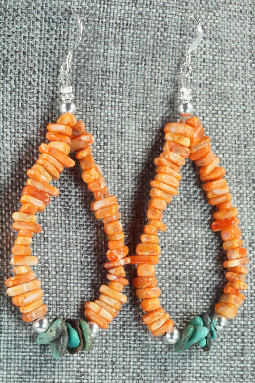 Spiny Oyster, Turquoise and Sterling Silver Earrings - Doreen Jake