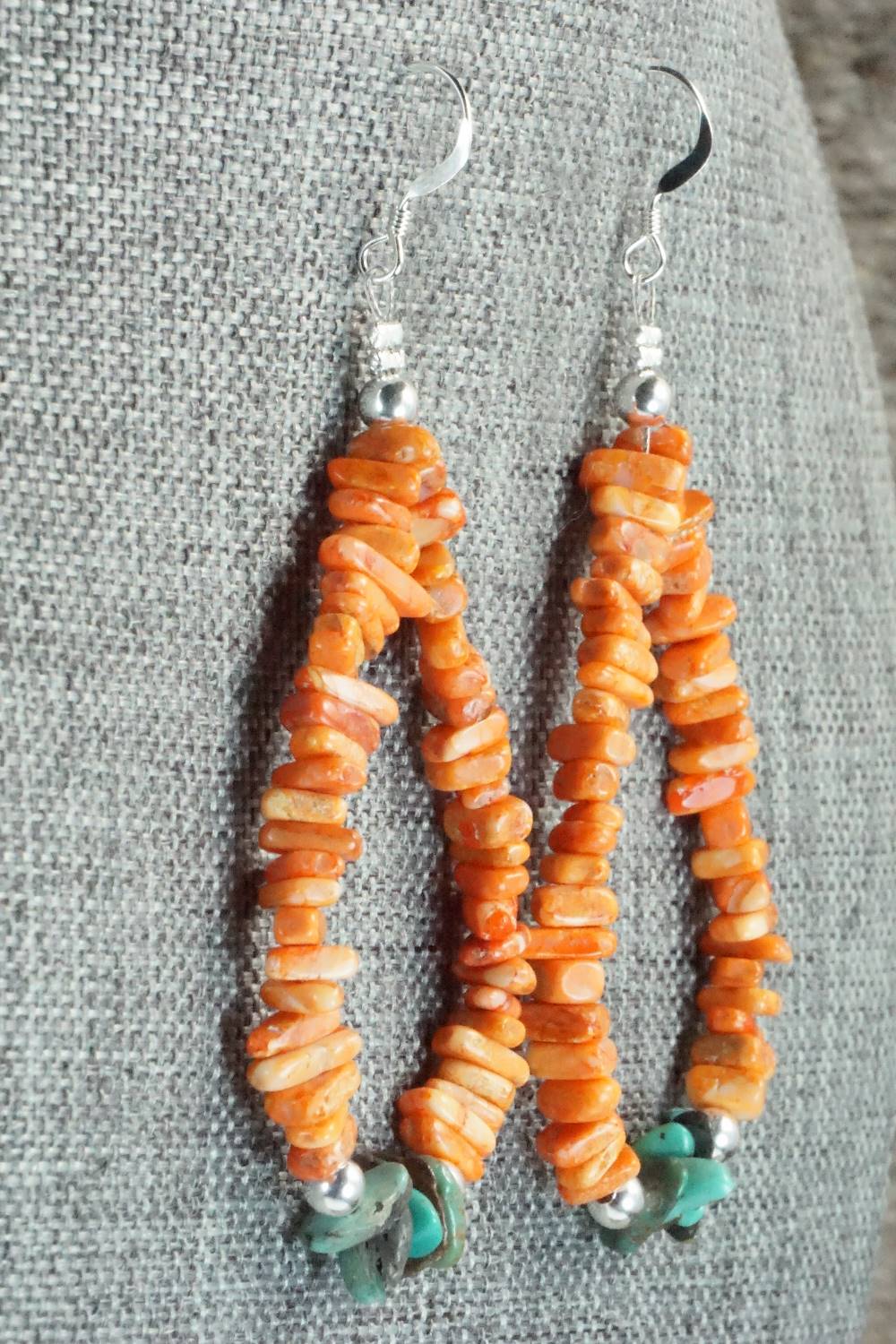 Spiny Oyster, Turquoise and Sterling Silver Earrings - Doreen Jake