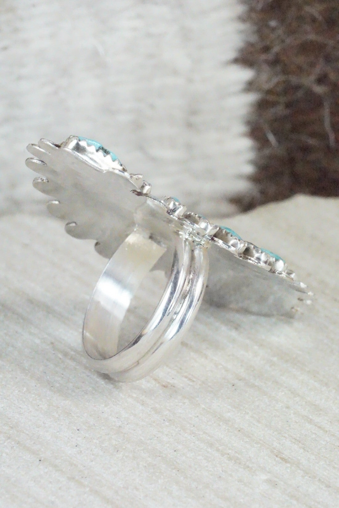 Turquoise & Sterling Silver Ring - Lavell Byjoe - Size 7.25