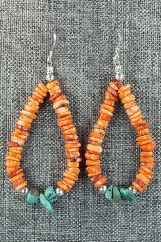 Spiny Oyster, Turquoise and Sterling Silver Earrings - Doreen Jake