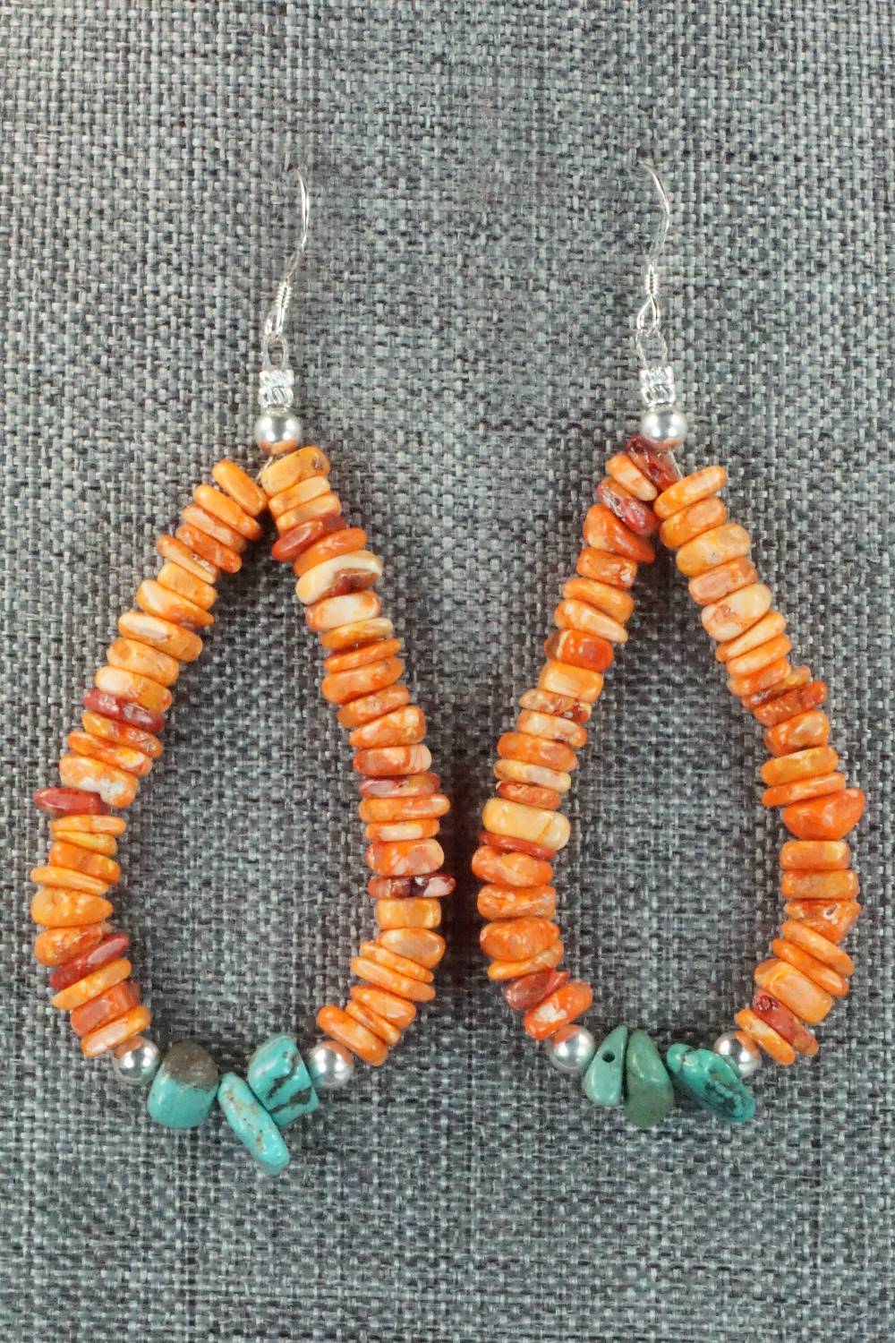 Spiny Oyster, Turquoise and Sterling Silver Earrings - Doreen Jake
