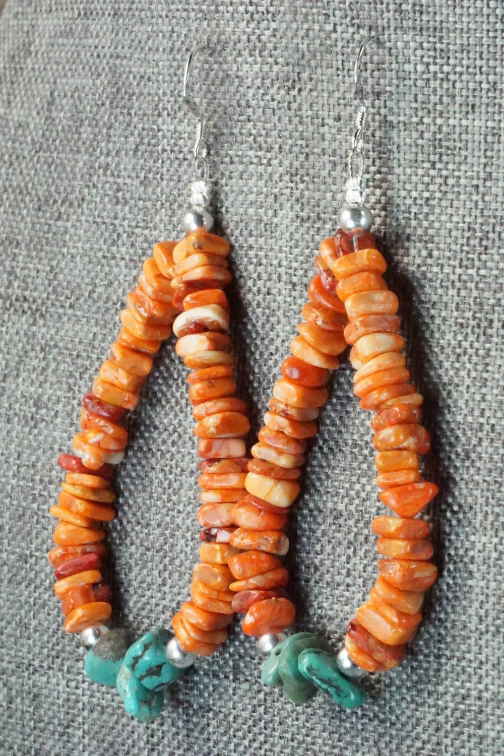 Spiny Oyster, Turquoise and Sterling Silver Earrings - Doreen Jake
