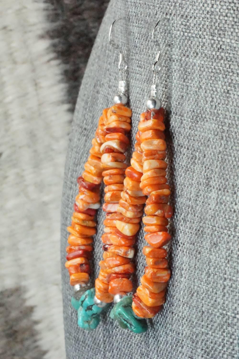 Spiny Oyster, Turquoise and Sterling Silver Earrings - Doreen Jake