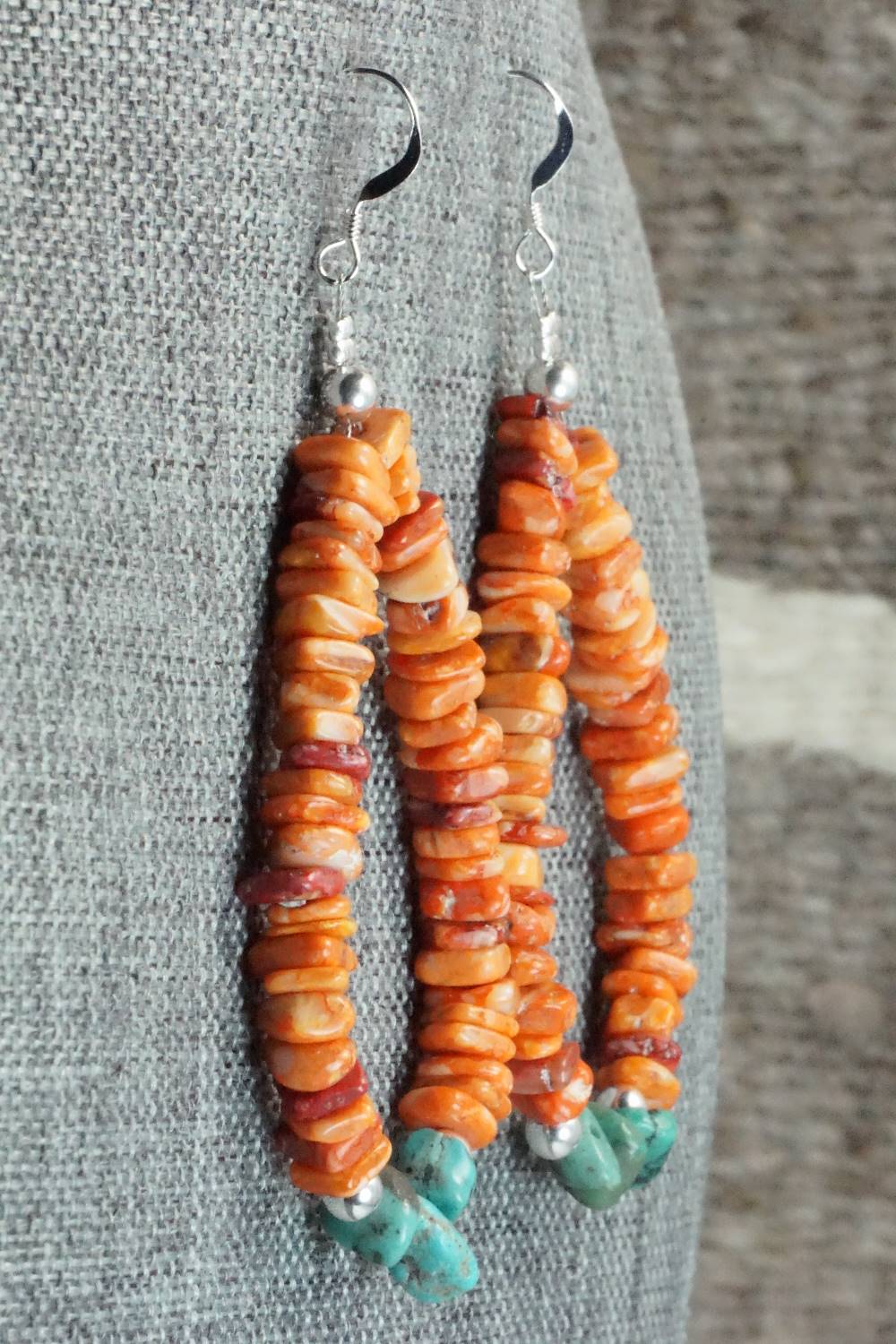 Spiny Oyster, Turquoise and Sterling Silver Earrings - Doreen Jake