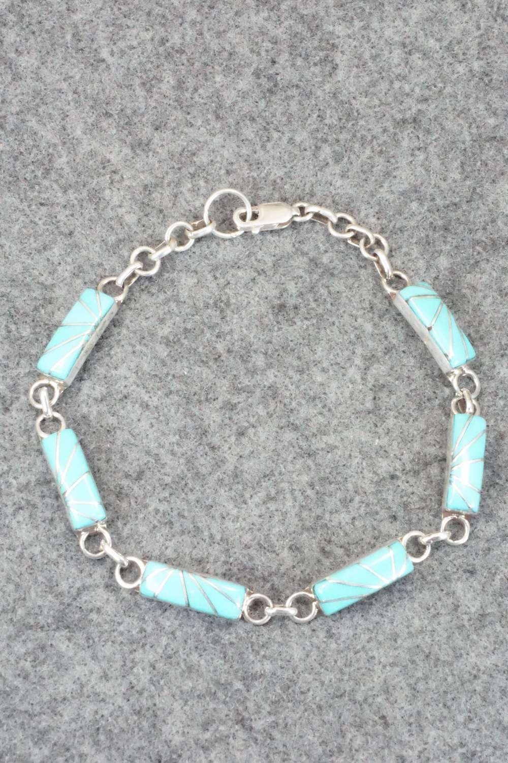 Turquoise & Sterling Silver Link Bracelet - Clarence Booqua