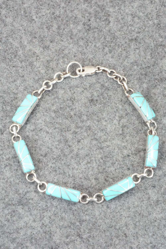 Turquoise & Sterling Silver Link Bracelet - Clarence Booqua