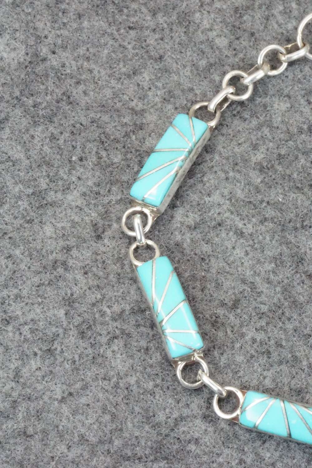 Turquoise & Sterling Silver Link Bracelet - Clarence Booqua