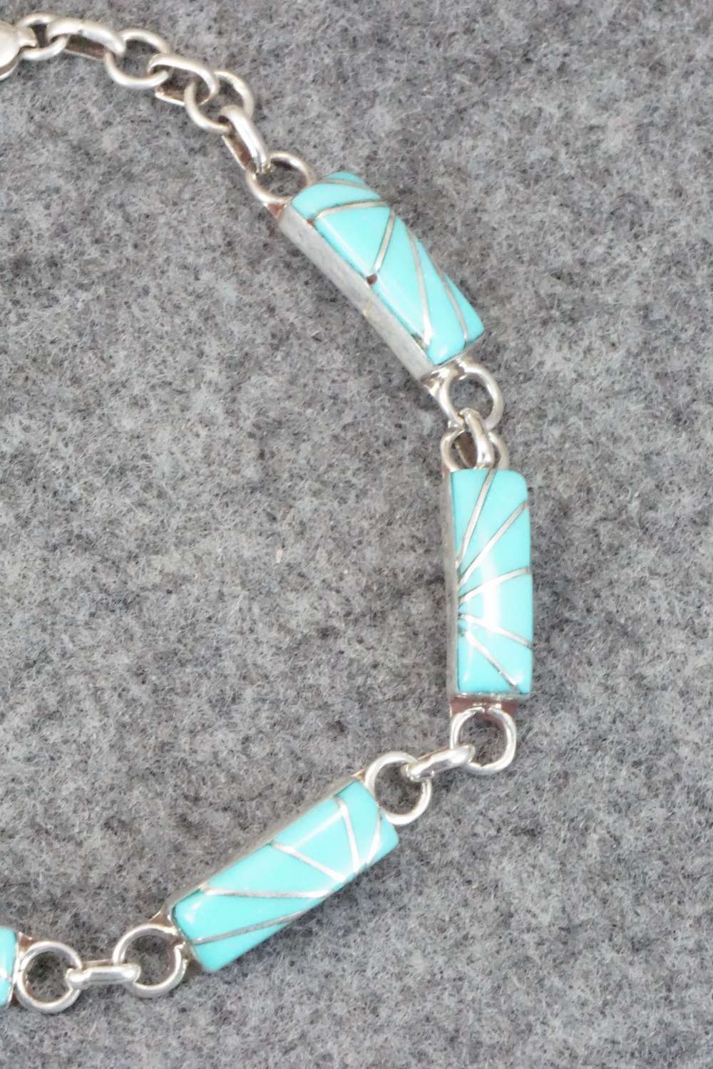 Turquoise & Sterling Silver Link Bracelet - Clarence Booqua