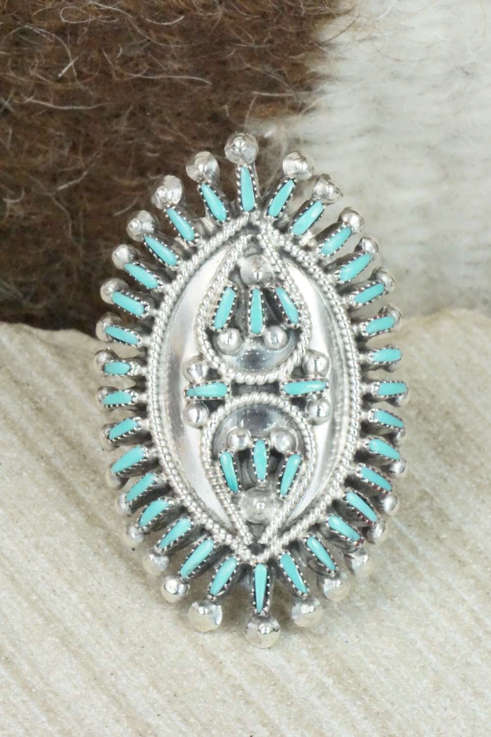 Turquoise & Sterling Silver Ring - Vincent Johnson - Size 6.5