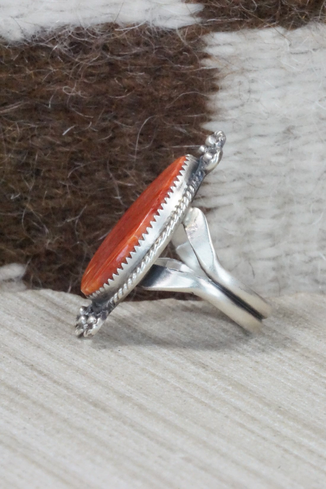 Spiny Oyster & Sterling Silver Ring - Selina Warner - Size 8