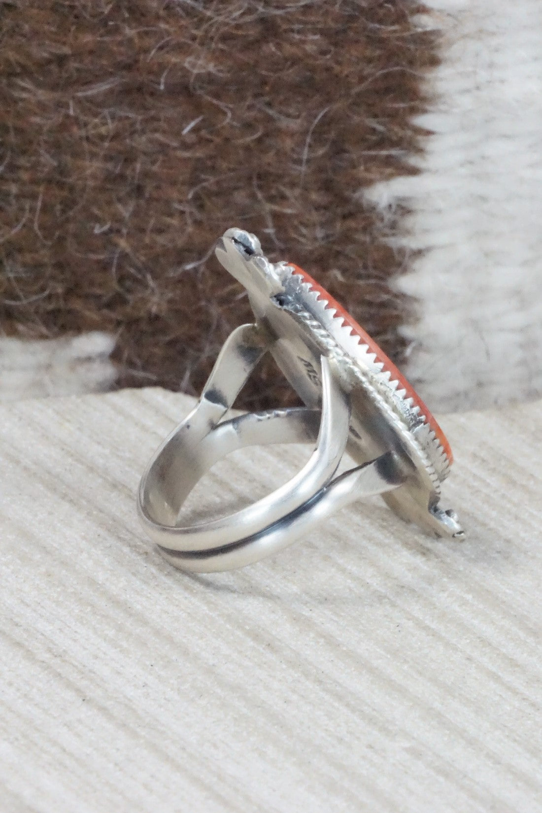 Spiny Oyster & Sterling Silver Ring - Selina Warner - Size 8