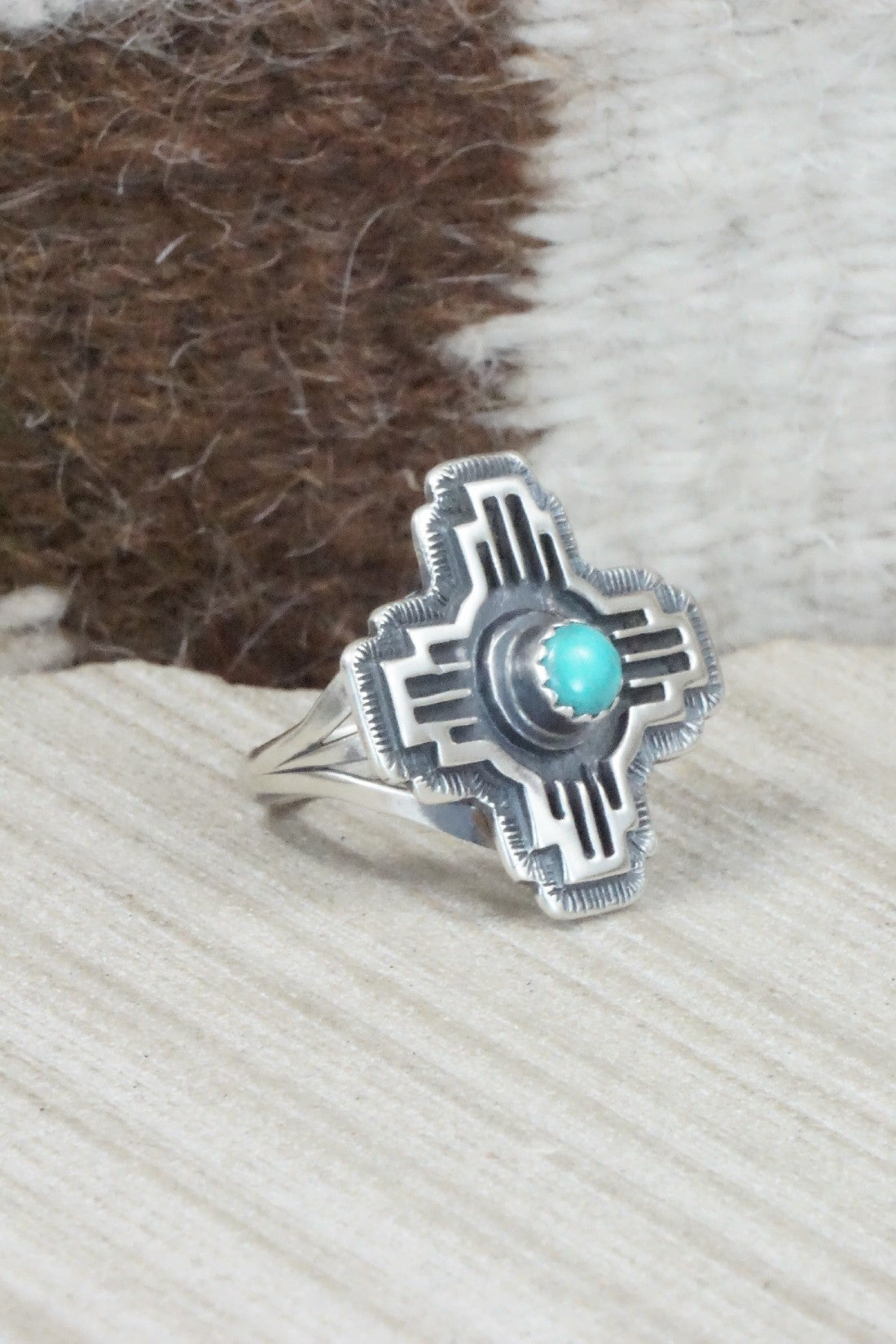 Turquoise & Sterling Silver Ring - Isabelle Yazzie - Size 8