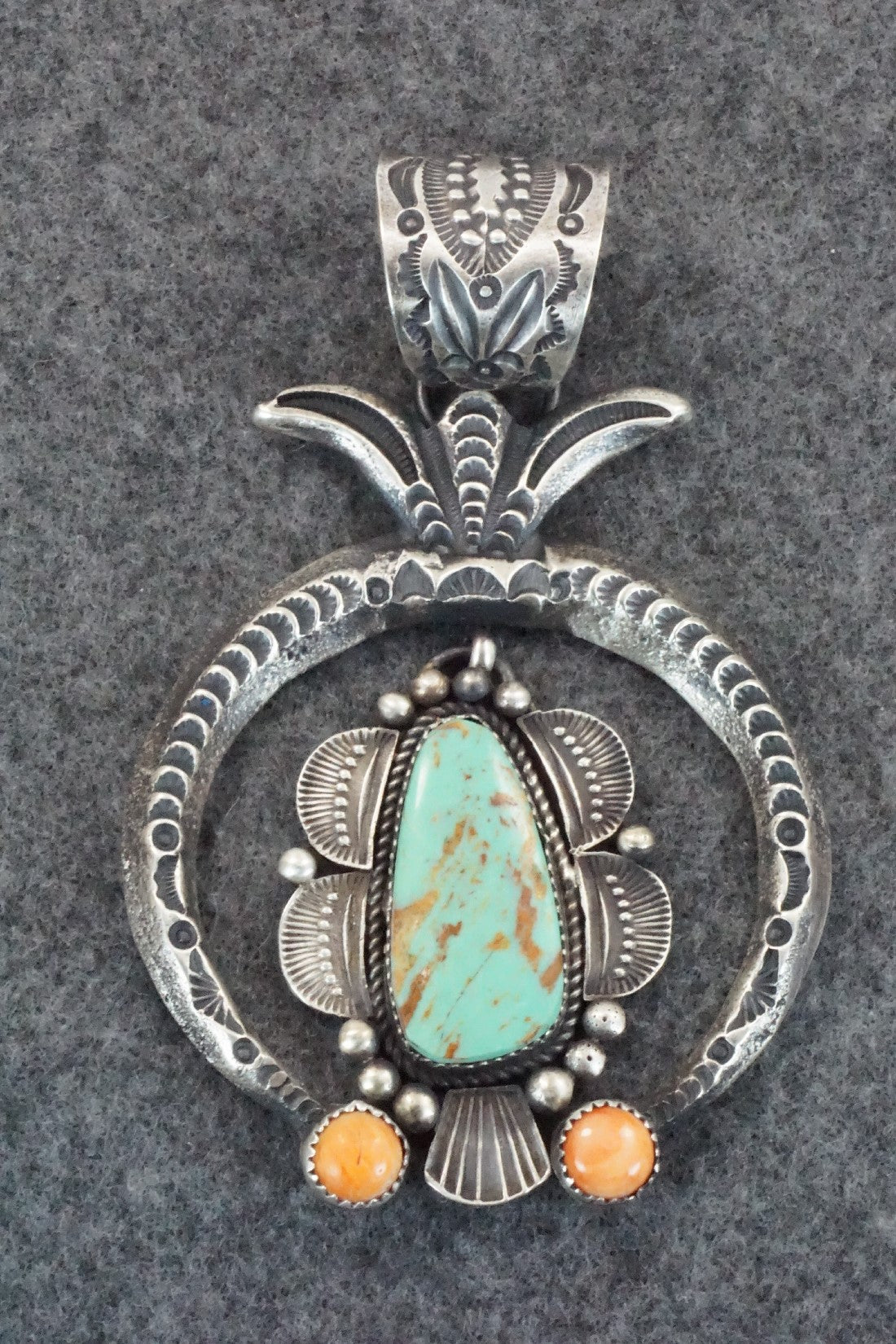 Turquoise & Spiny Oyster Sterling Silver Pendant - Kevin Billah