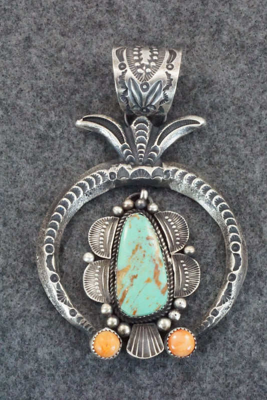 Turquoise & Spiny Oyster Sterling Silver Pendant - Kevin Billah