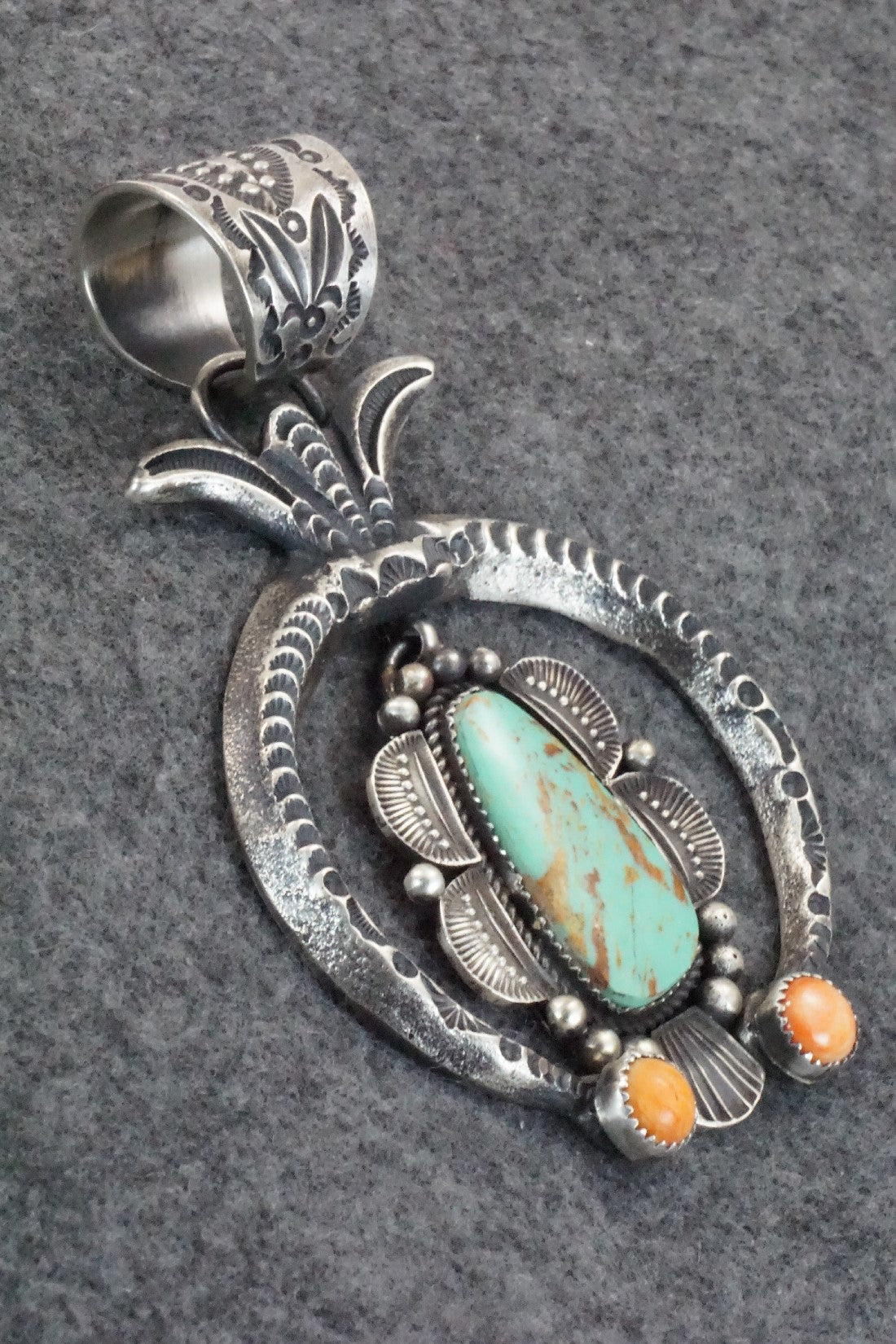 Turquoise & Spiny Oyster Sterling Silver Pendant - Kevin Billah