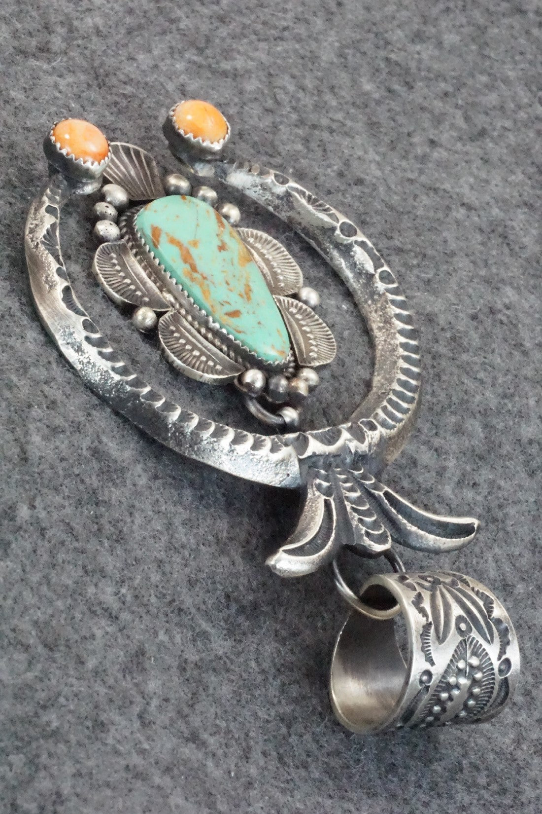 Turquoise & Spiny Oyster Sterling Silver Pendant - Kevin Billah