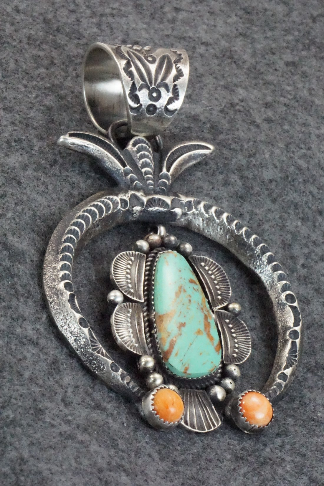 Turquoise & Spiny Oyster Sterling Silver Pendant - Kevin Billah