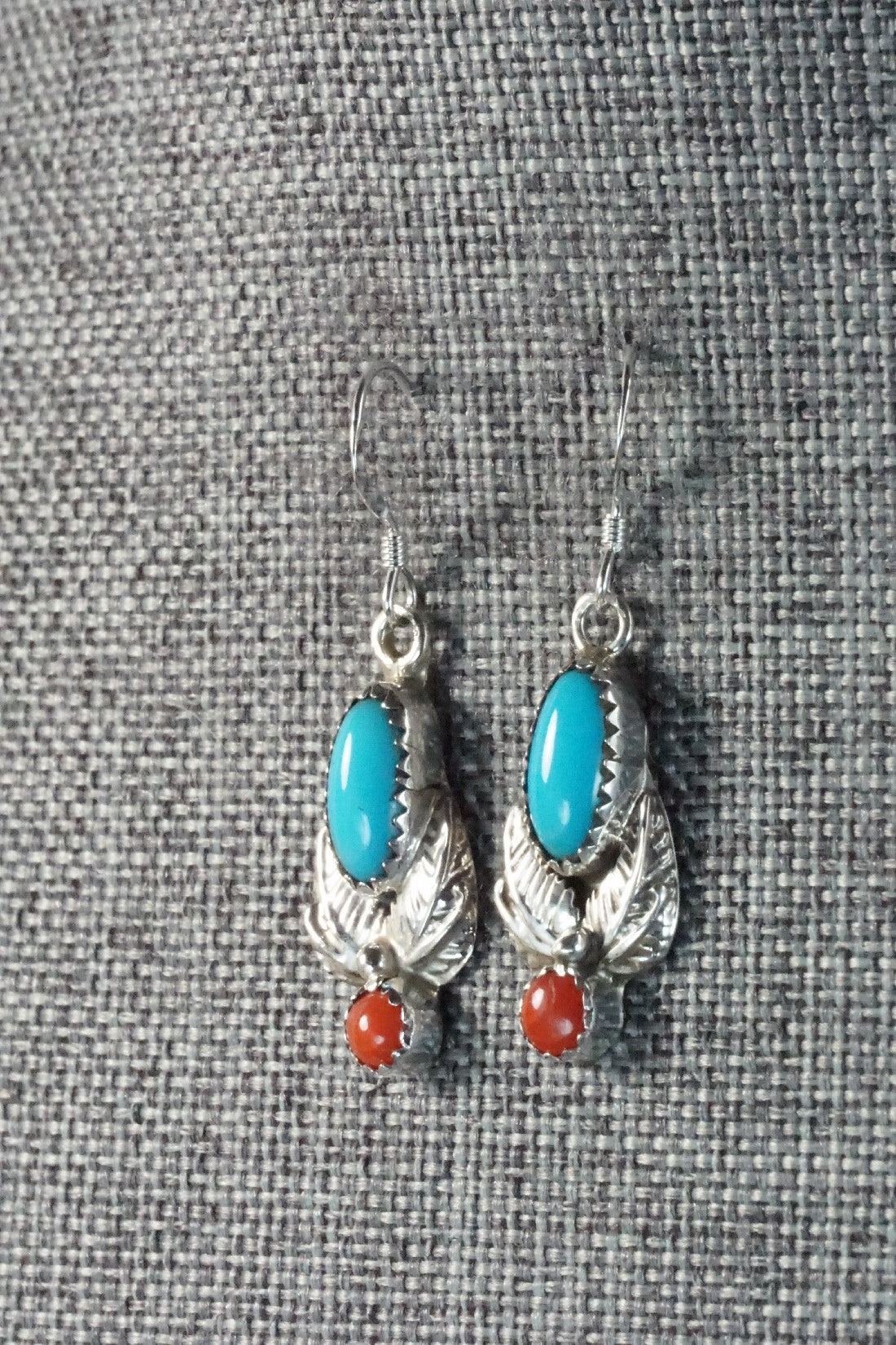 Turquoise, Coral & Sterling Silver Earrings - Annie Spencer
