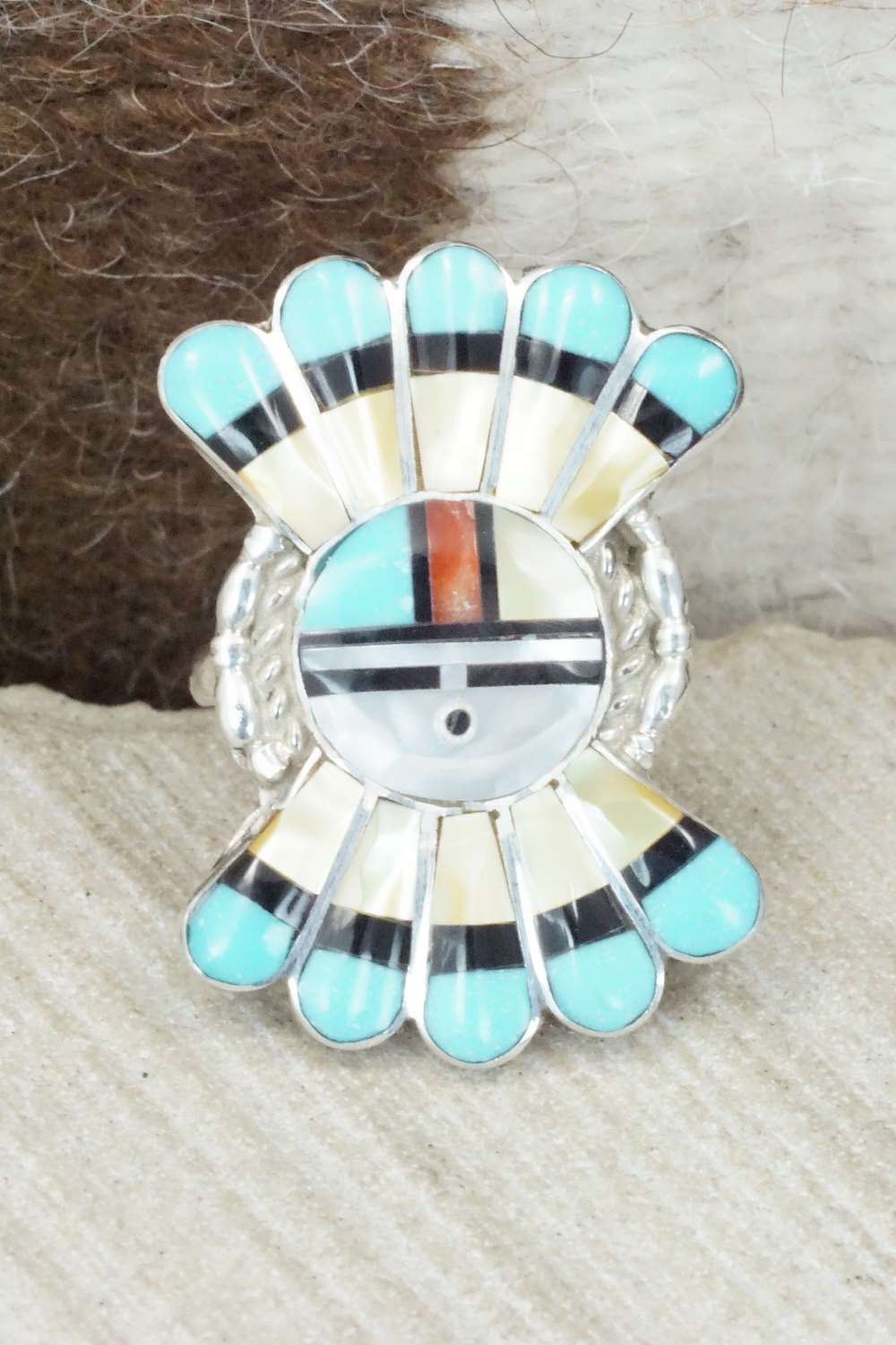 Multi Stone & Sterling Silver Inlay Ring - Verdell Niiha - Size 7.75