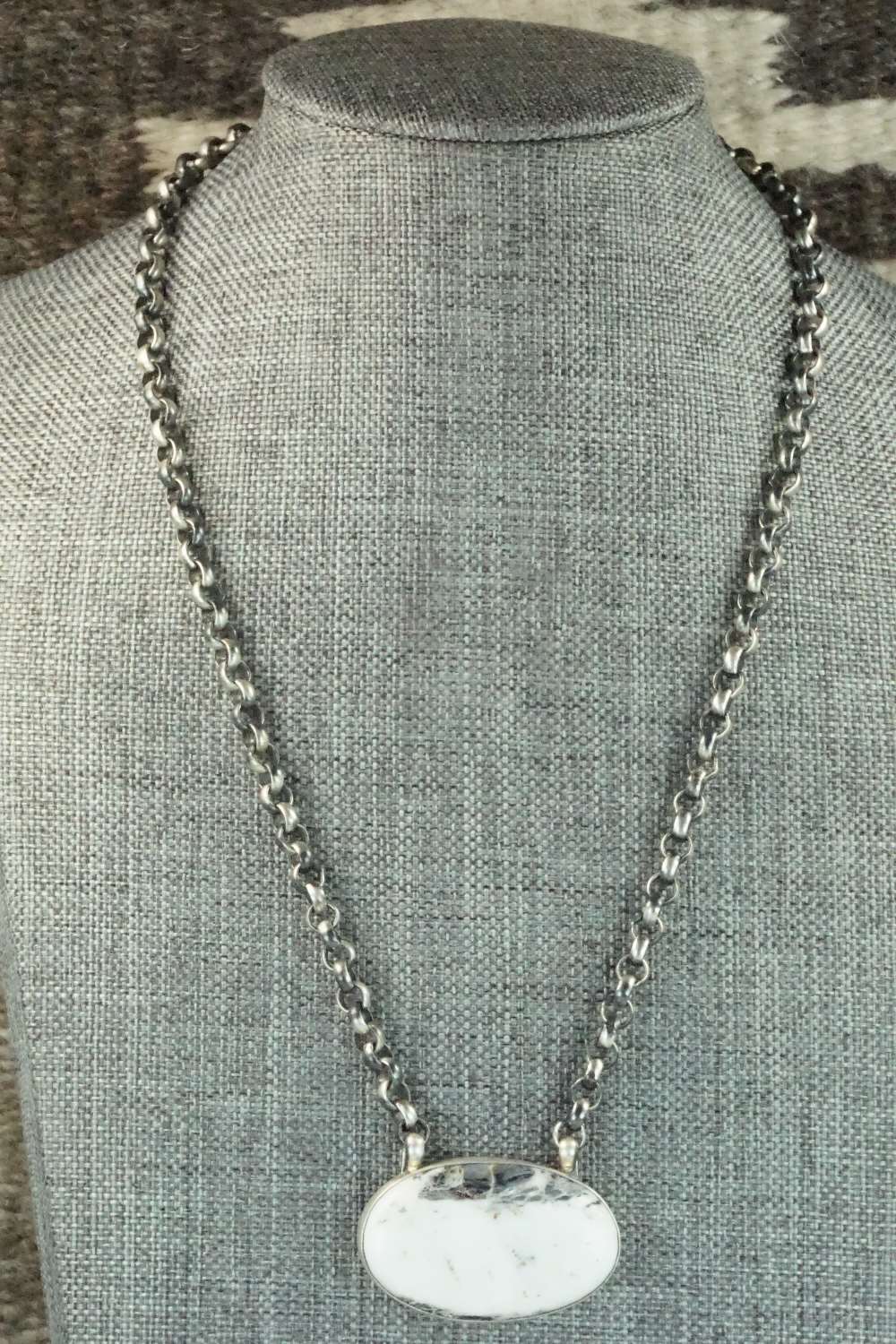 White Buffalo & Sterling Silver Necklace - Navajo