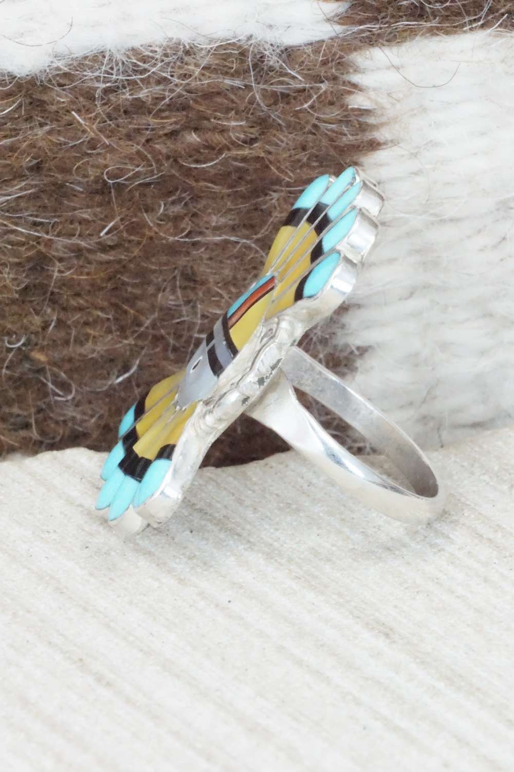 Multi Stone & Sterling Silver Inlay Ring - Verdell Niiha - Size 7.75