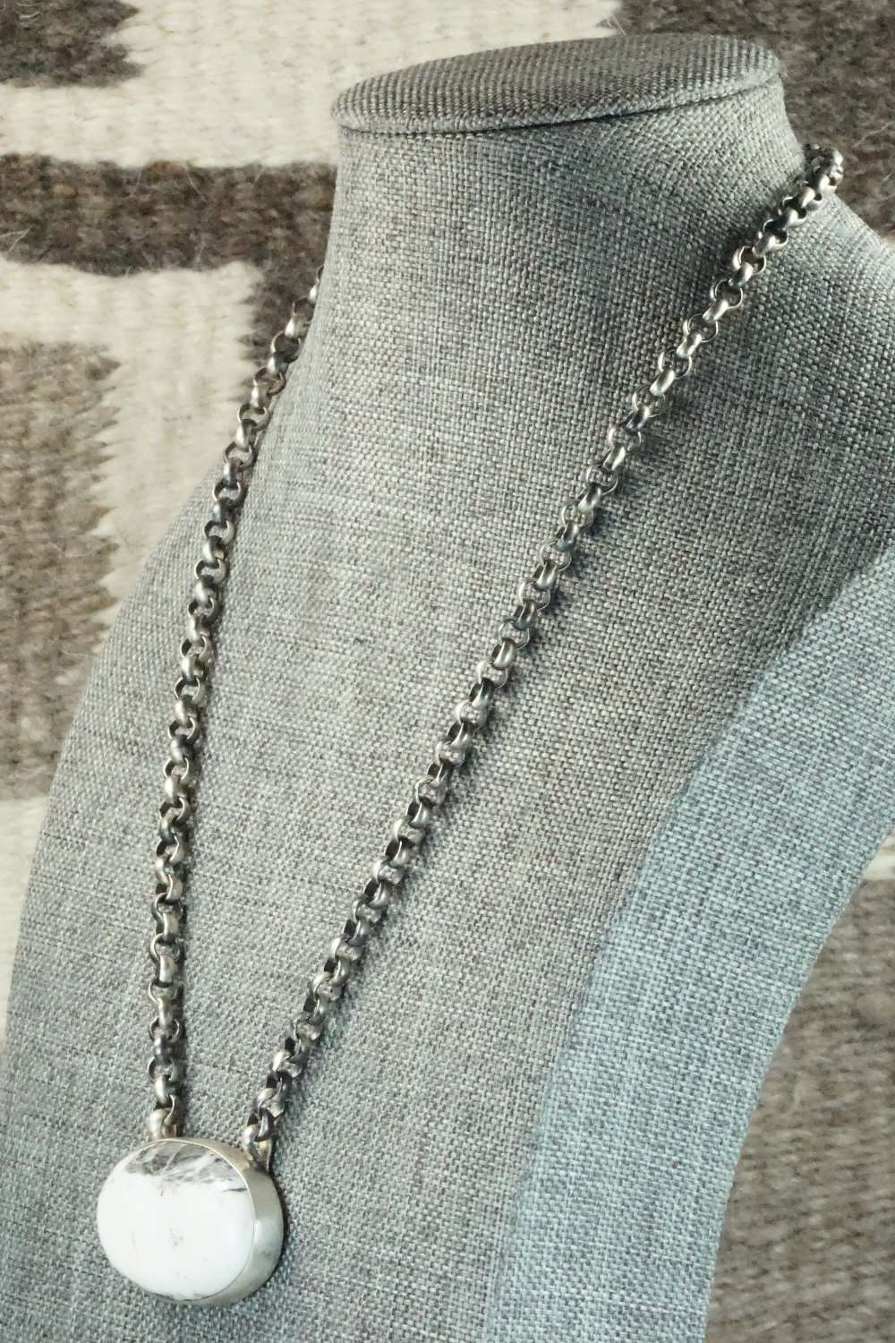 White Buffalo & Sterling Silver Necklace - Navajo